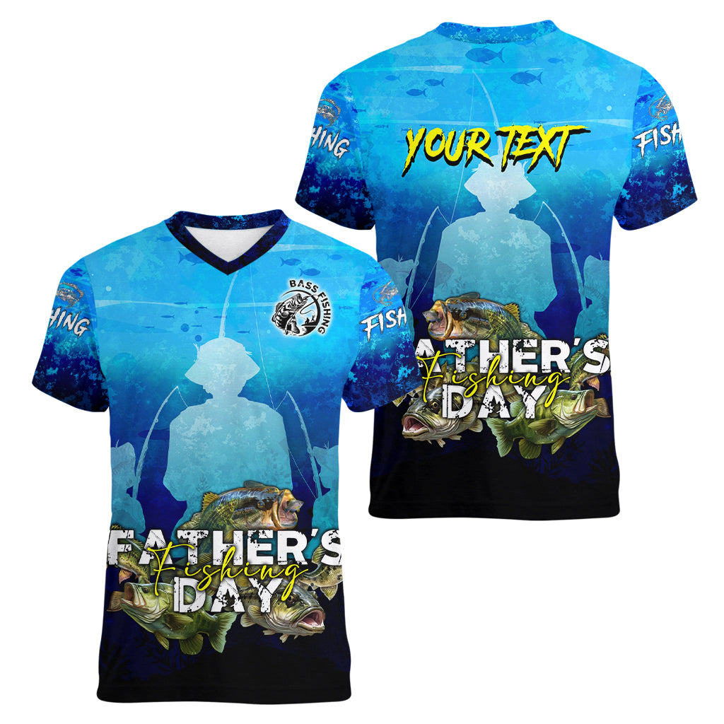 Personalized Father's Day Bass Fishing Women V-Neck T-Shirt Son and Daughter - Wonder Print Shop