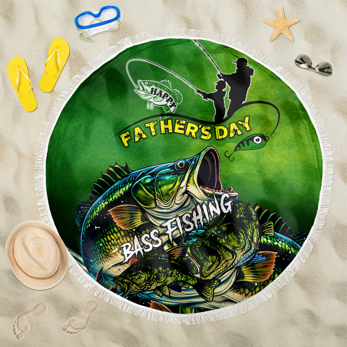 Father's Day Bass Fishing Beach Blanket Best Dad Ever - Wonder Print Shop