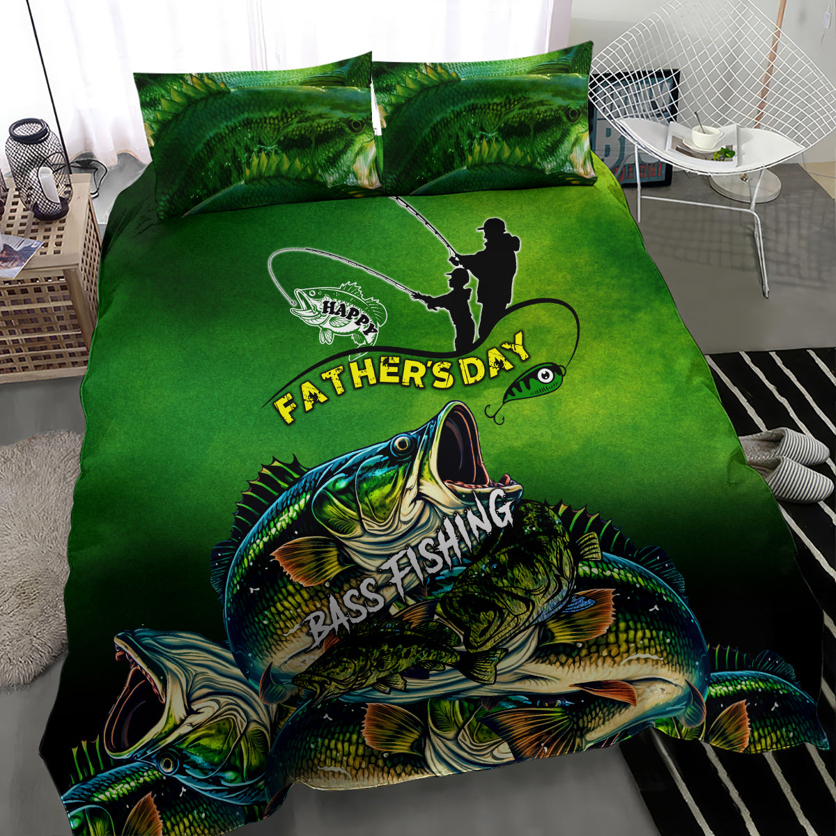 Father's Day Bass Fishing Bedding Set Best Dad Ever - Wonder Print Shop