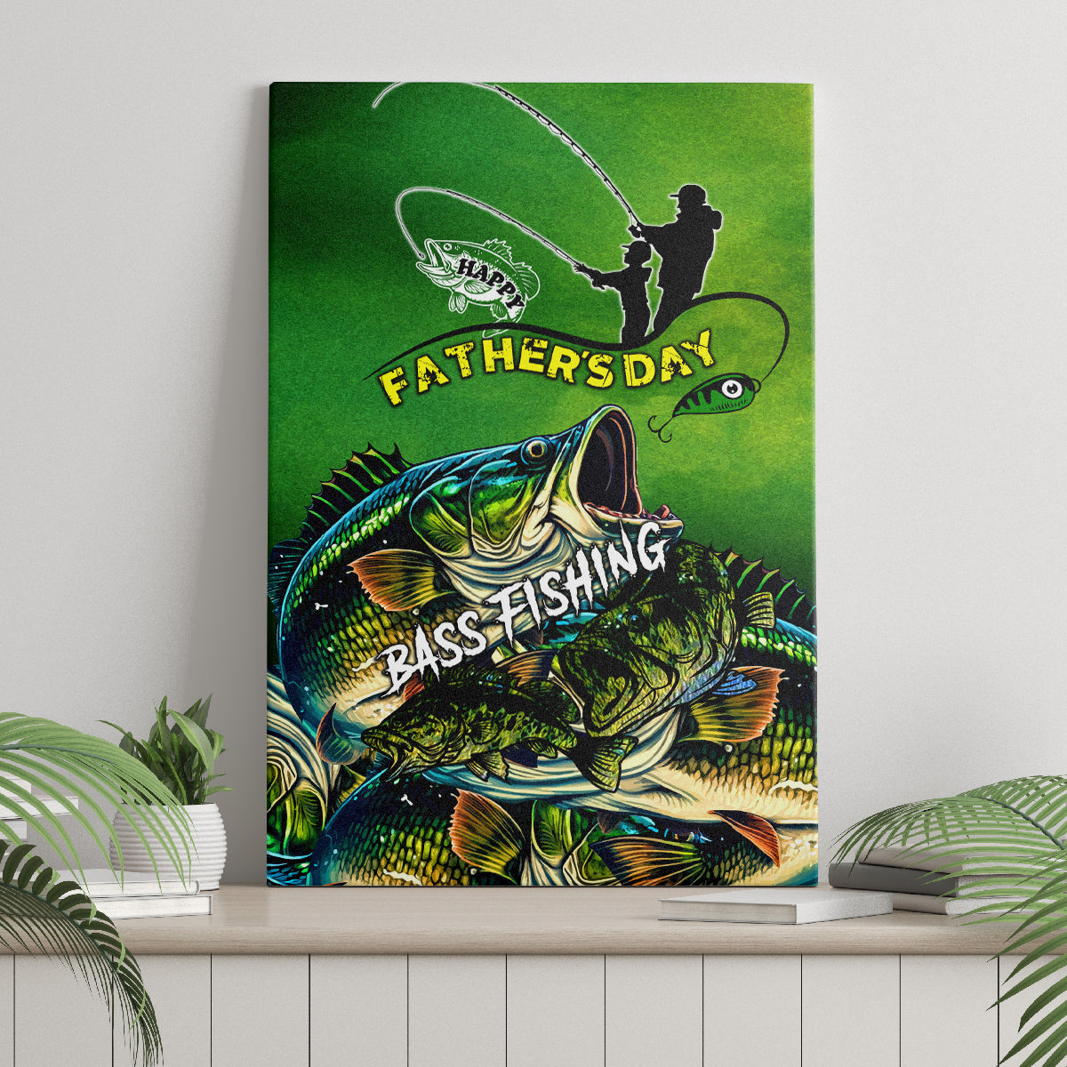 Father's Day Bass Fishing Canvas Wall Art Best Dad Ever - Wonder Print Shop