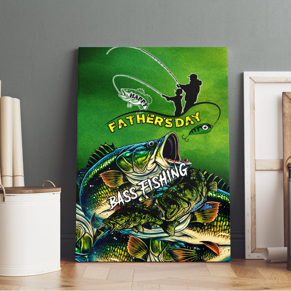 Father's Day Bass Fishing Canvas Wall Art Best Dad Ever - Wonder Print Shop