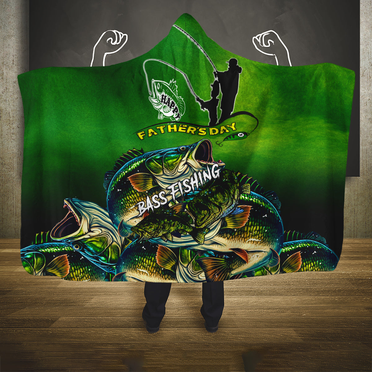 Father's Day Bass Fishing Hooded Blanket Best Dad Ever