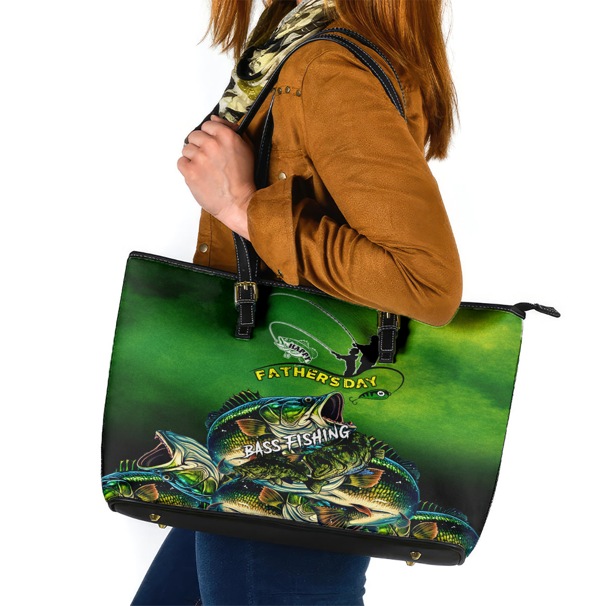 Father's Day Bass Fishing Leather Tote Bag Best Dad Ever - Wonder Print Shop