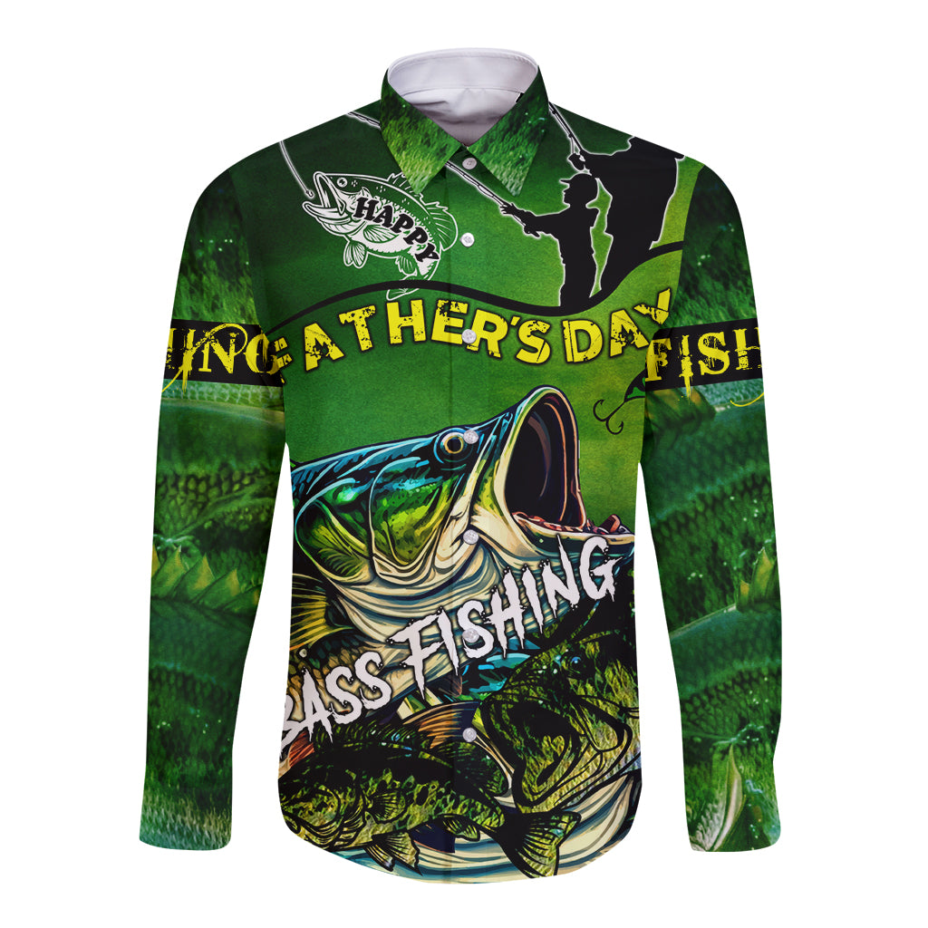 Father's Day Bass Fishing Long Sleeve Button Shirt Best Dad Ever - Wonder Print Shop