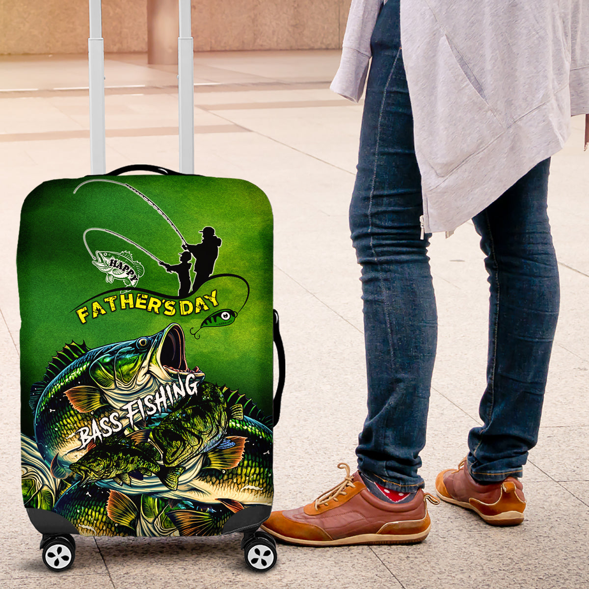 Father's Day Bass Fishing Luggage Cover Best Dad Ever - Wonder Print Shop