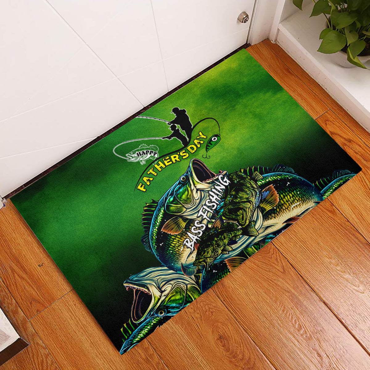 Father's Day Bass Fishing Rubber Doormat Best Dad Ever - Wonder Print Shop