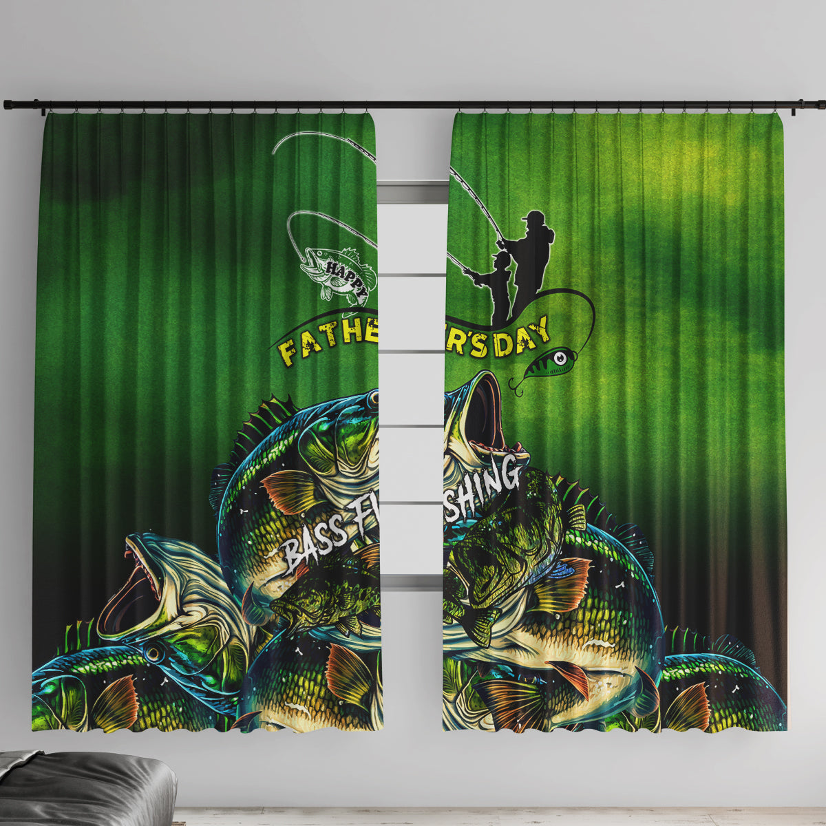 Father's Day Bass Fishing Window Curtain Best Dad Ever - Wonder Print Shop