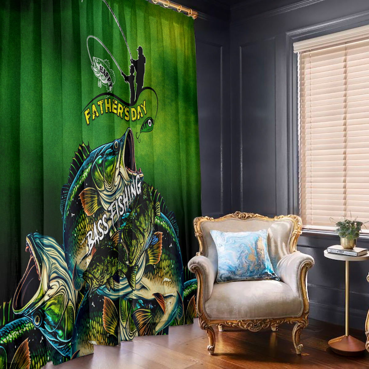 Father's Day Bass Fishing Window Curtain Best Dad Ever - Wonder Print Shop