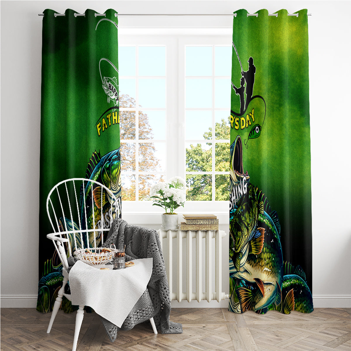 Father's Day Bass Fishing Window Curtain Best Dad Ever - Wonder Print Shop