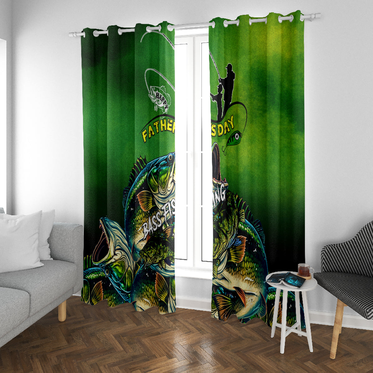 Father's Day Bass Fishing Window Curtain Best Dad Ever - Wonder Print Shop