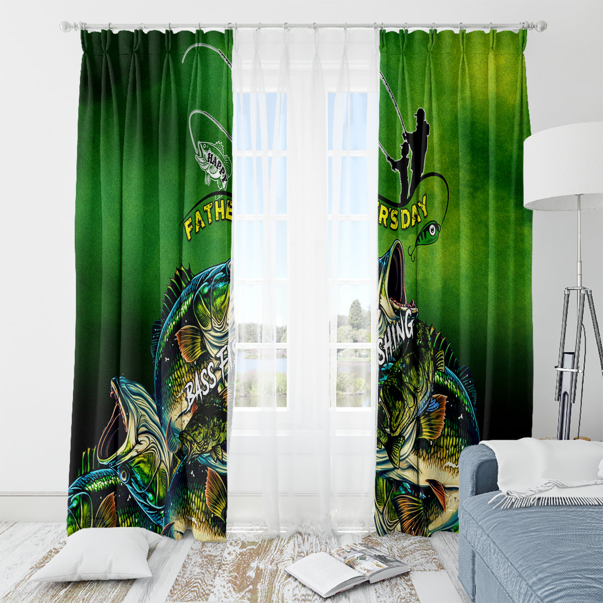 Father's Day Bass Fishing Window Curtain Best Dad Ever - Wonder Print Shop