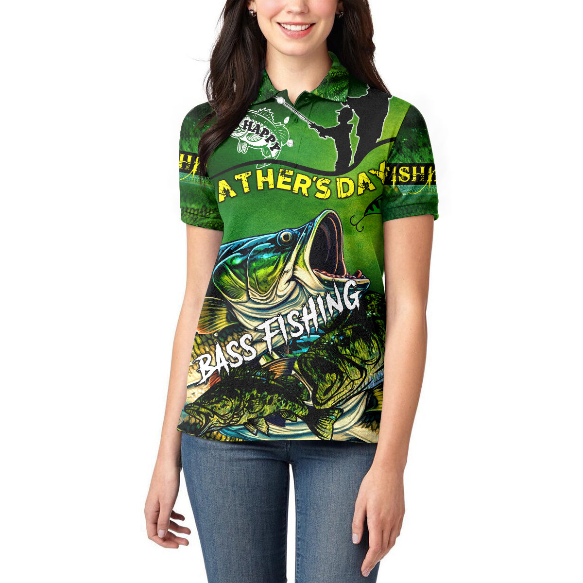 Father's Day Bass Fishing Women Polo Shirt Best Dad Ever - Wonder Print Shop