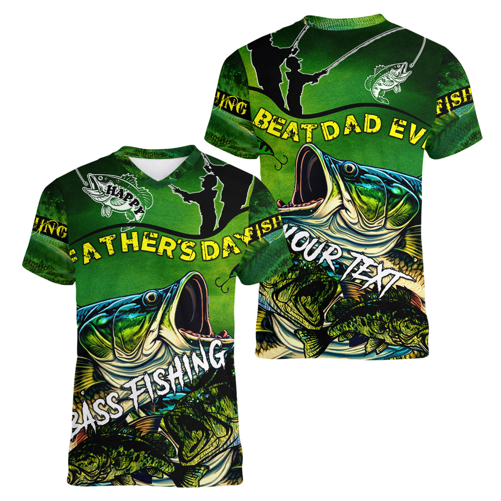 Father's Day Bass Fishing Women V-Neck T-Shirt Best Dad Ever - Wonder Print Shop