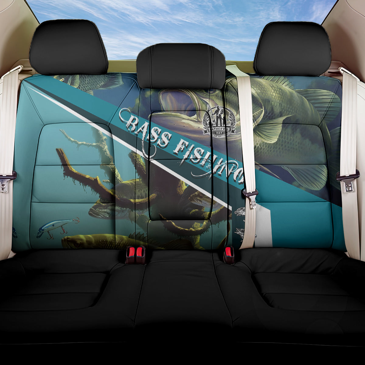 Happy Father's Day Bass Fishing Back Car Seat Cover Dad and Son