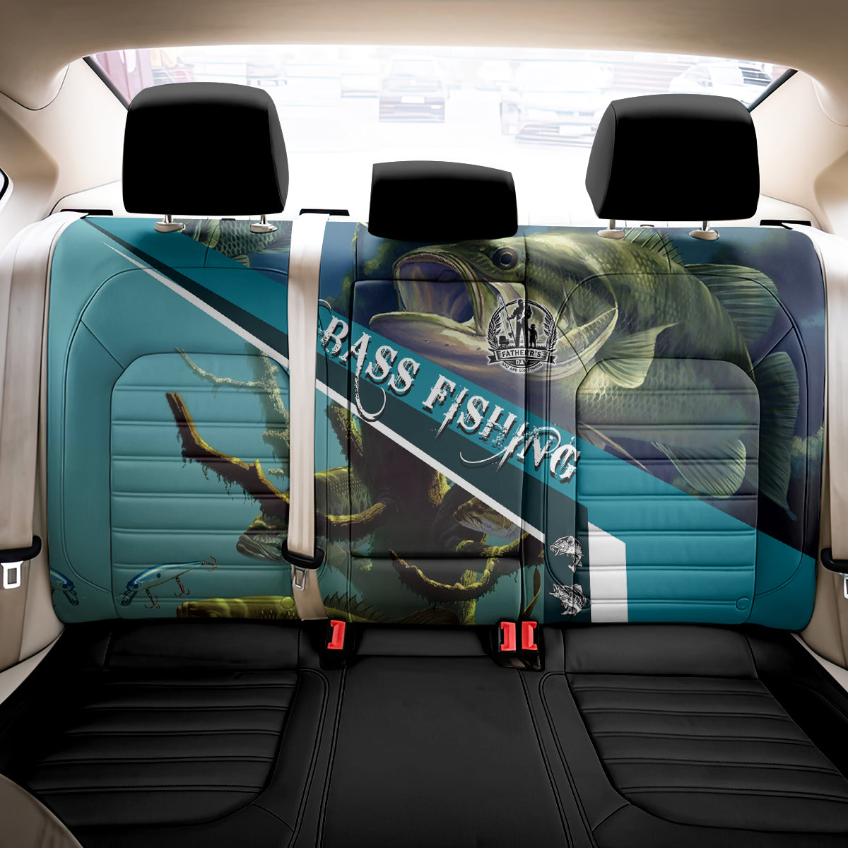 Happy Father's Day Bass Fishing Back Car Seat Cover Dad and Son - Wonder Print Shop