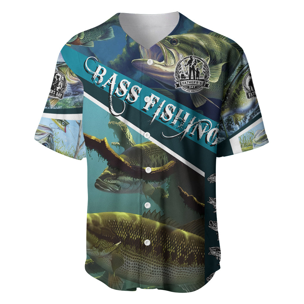 Happy Father's Day Bass Fishing Baseball Jersey Dad and Son - Wonder Print Shop