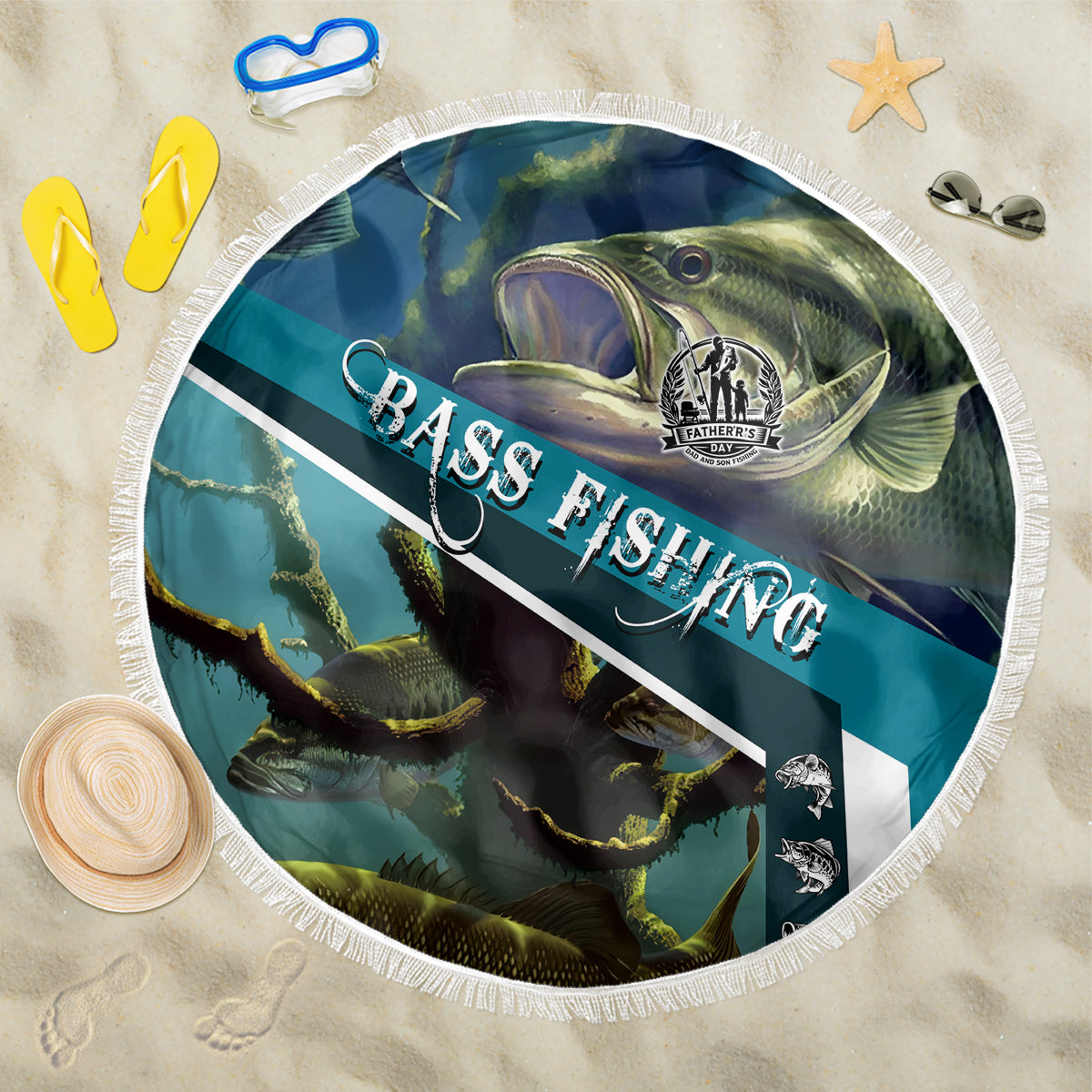 Happy Father's Day Bass Fishing Beach Blanket Dad and Son - Wonder Print Shop