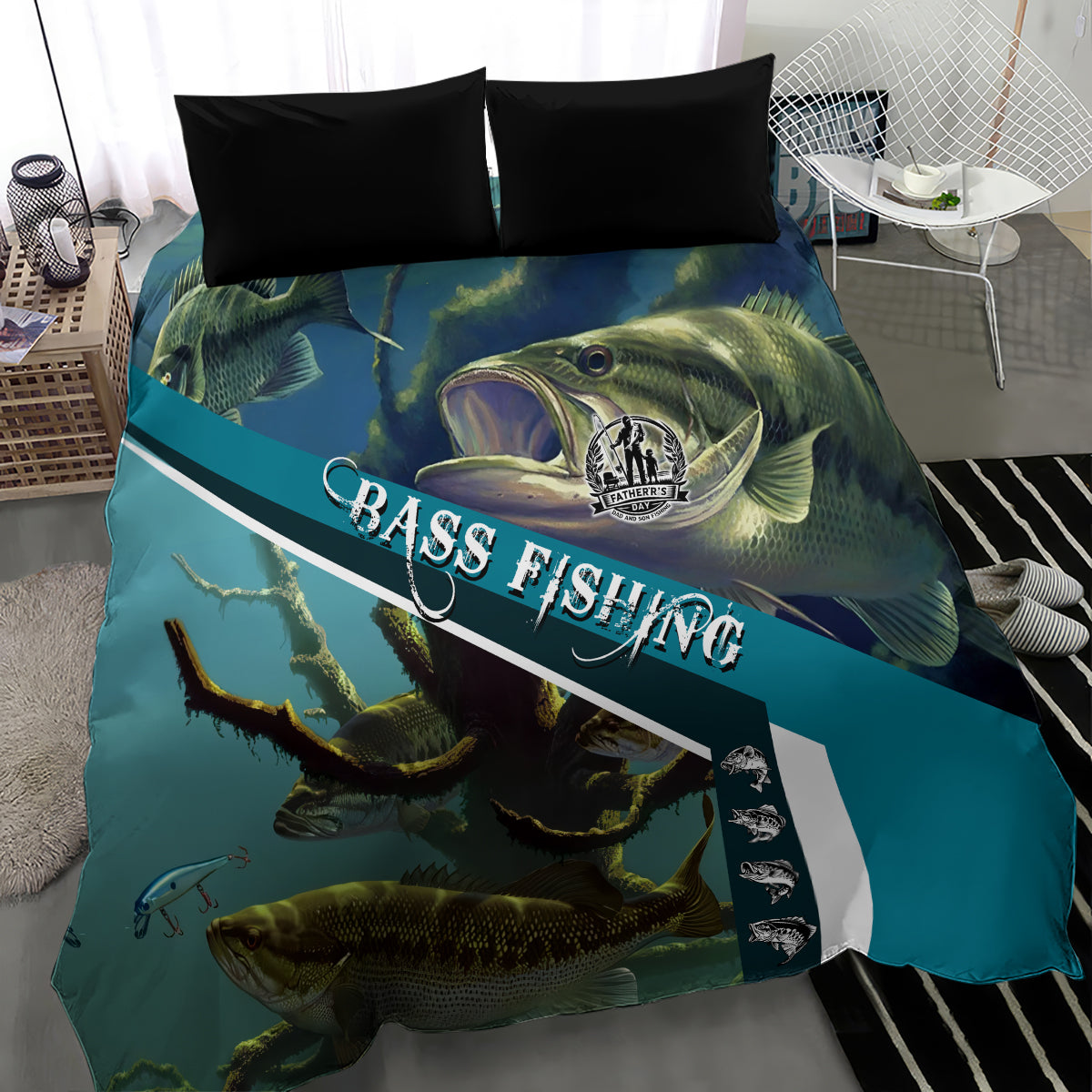 Happy Father's Day Bass Fishing Bedding Set Dad and Son - Wonder Print Shop