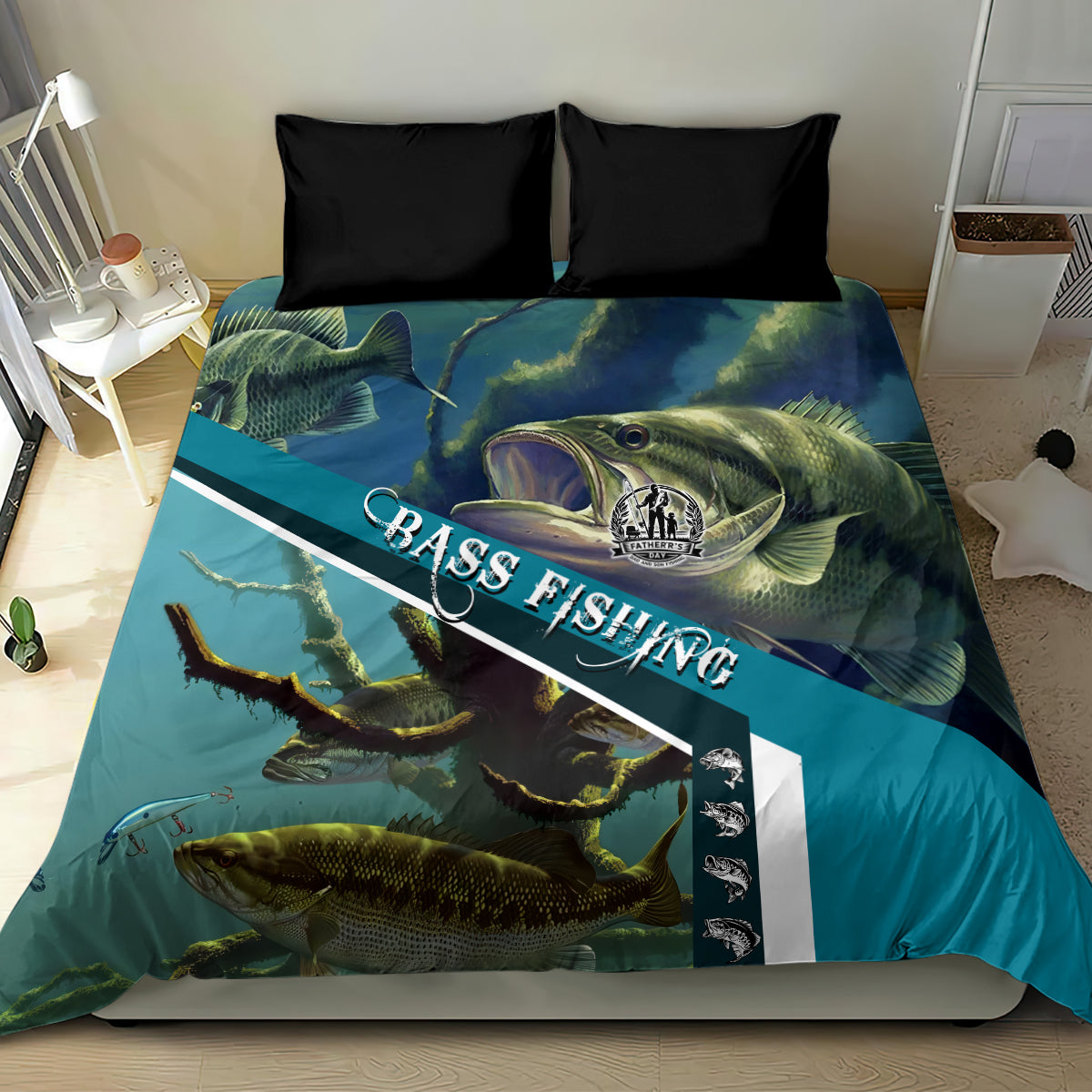 Happy Father's Day Bass Fishing Bedding Set Dad and Son - Wonder Print Shop