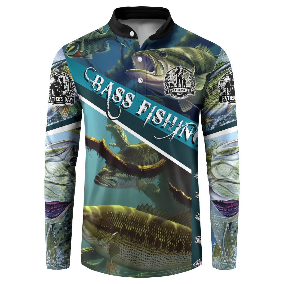 Happy Father's Day Bass Fishing Button Sweatshirt Dad and Son - Wonder Print Shop