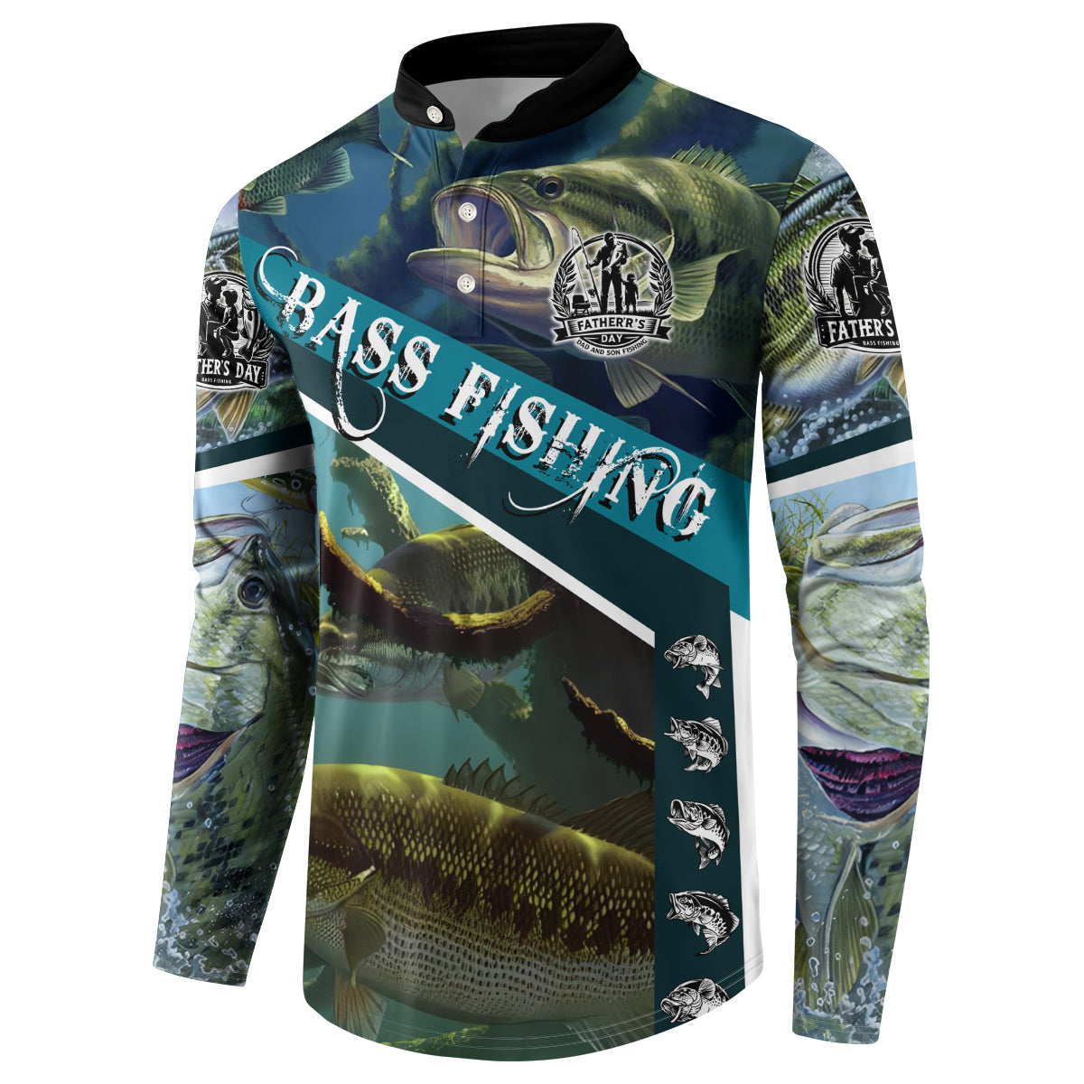 Happy Father's Day Bass Fishing Button Sweatshirt Dad and Son - Wonder Print Shop
