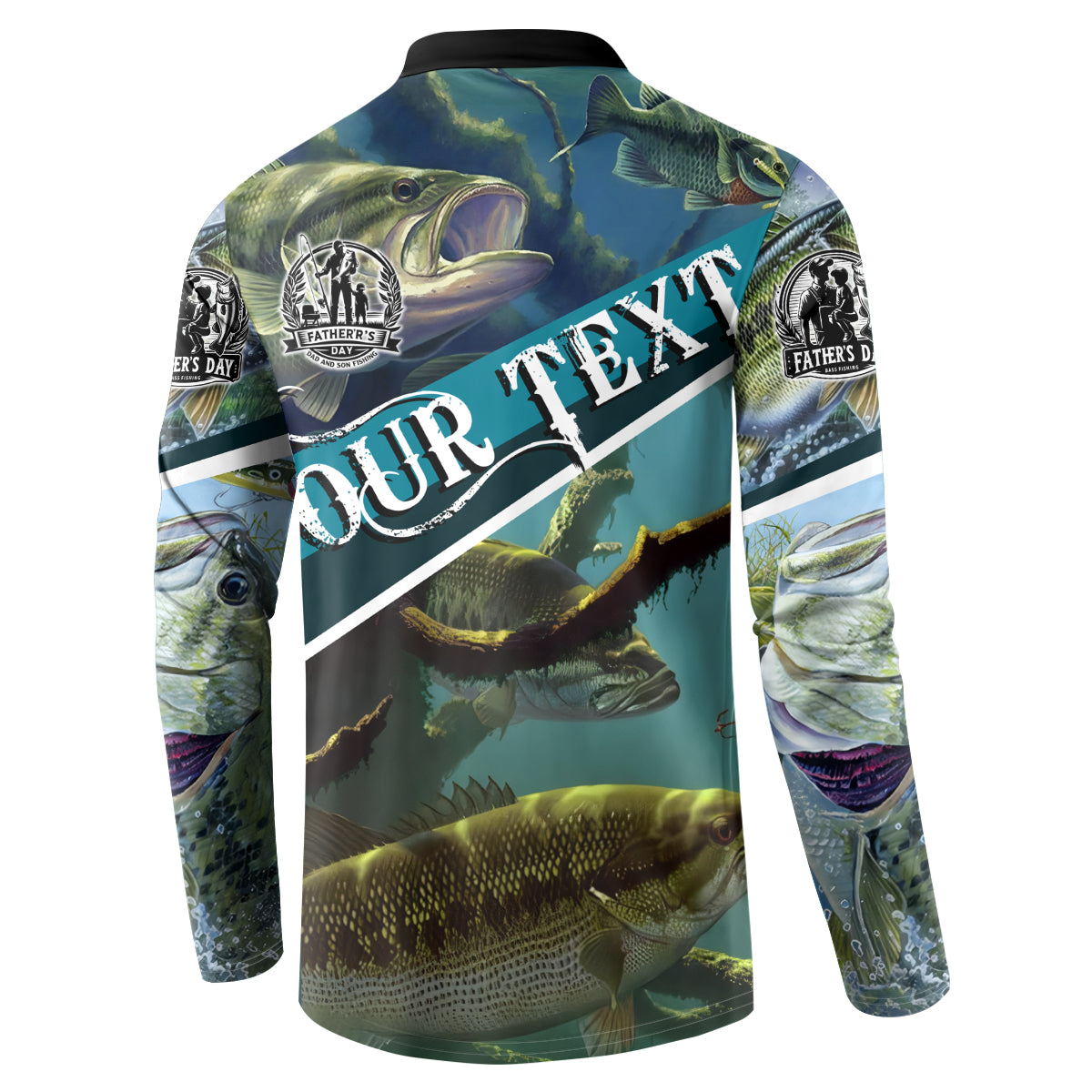 Happy Father's Day Bass Fishing Button Sweatshirt Dad and Son - Wonder Print Shop