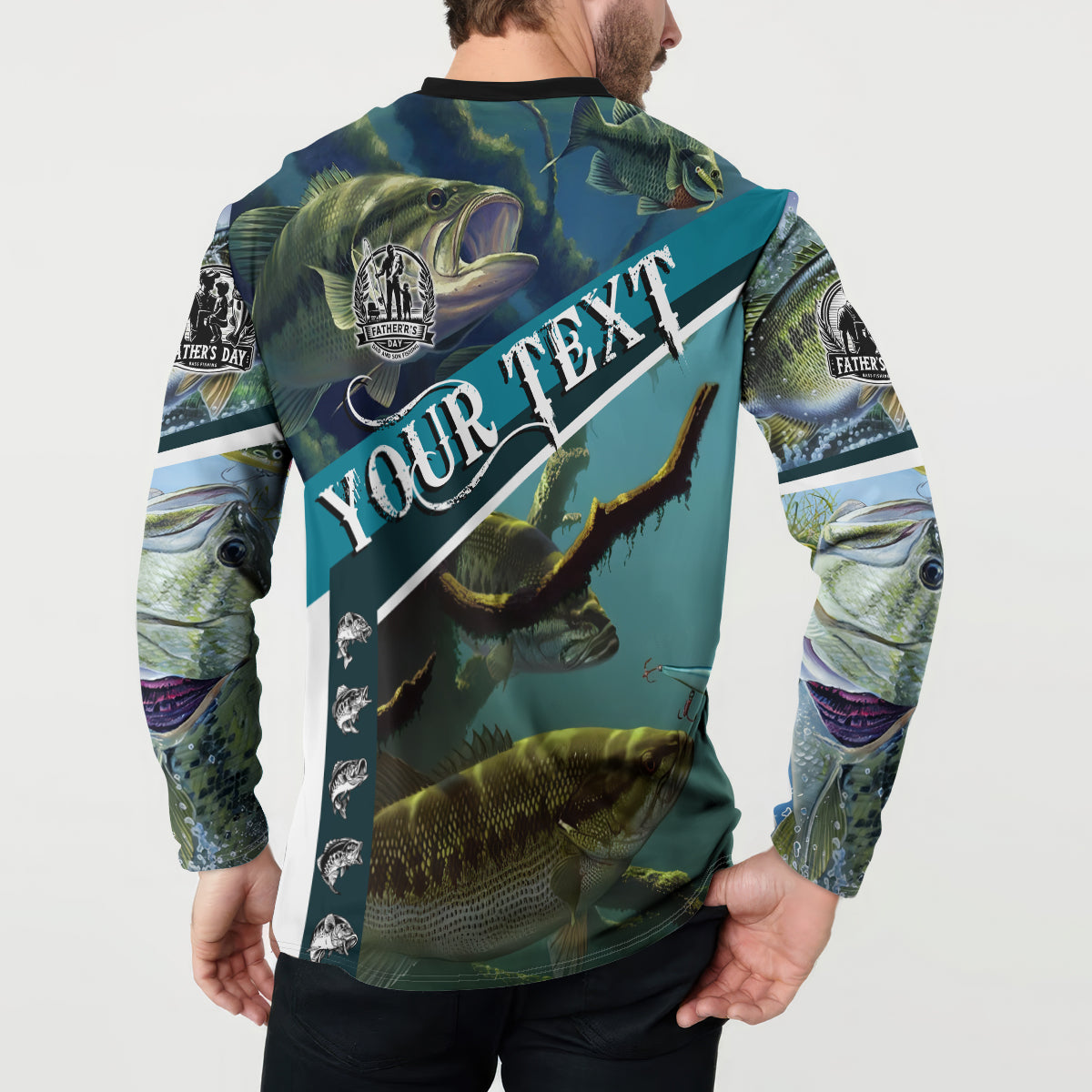 Happy Father's Day Bass Fishing Button Sweatshirt Dad and Son - Wonder Print Shop