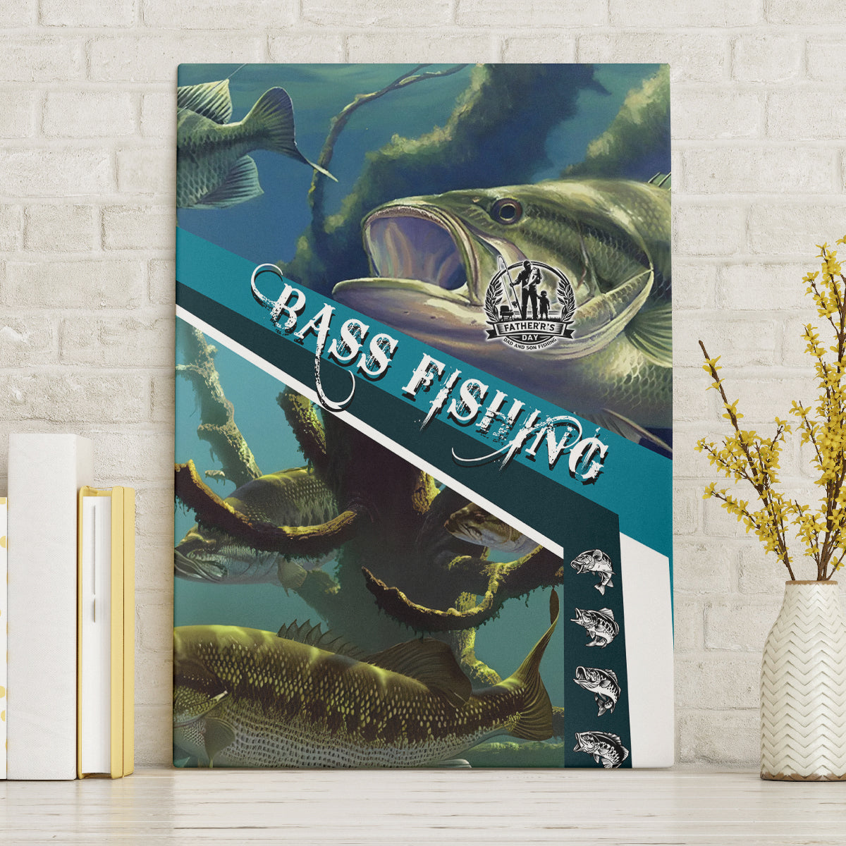Happy Father's Day Bass Fishing Canvas Wall Art Dad and Son - Wonder Print Shop