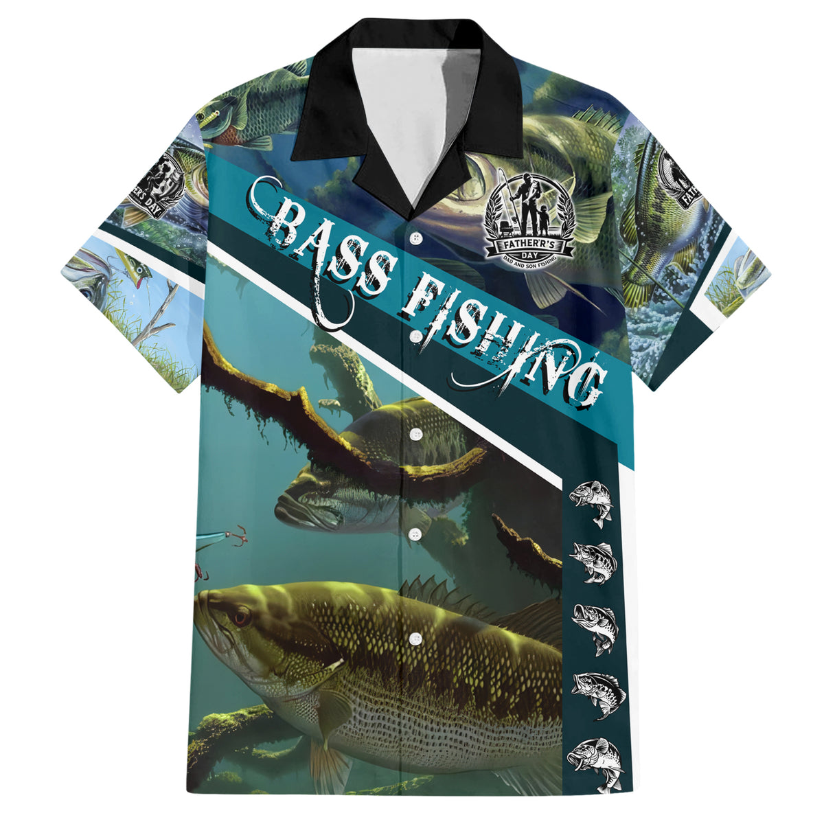 Happy Father's Day Bass Fishing Hawaiian Shirt Dad and Son - Wonder Print Shop