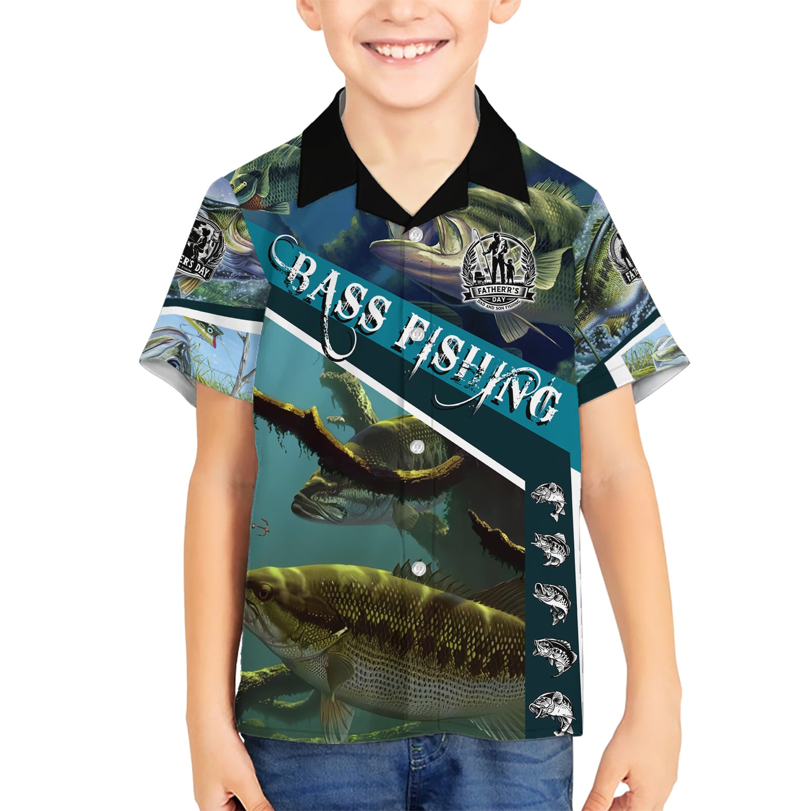 Happy Father's Day Bass Fishing Kid Hawaiian Shirt Dad and Son - Wonder Print Shop
