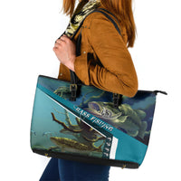 Happy Father's Day Bass Fishing Leather Tote Bag Dad and Son - Wonder Print Shop