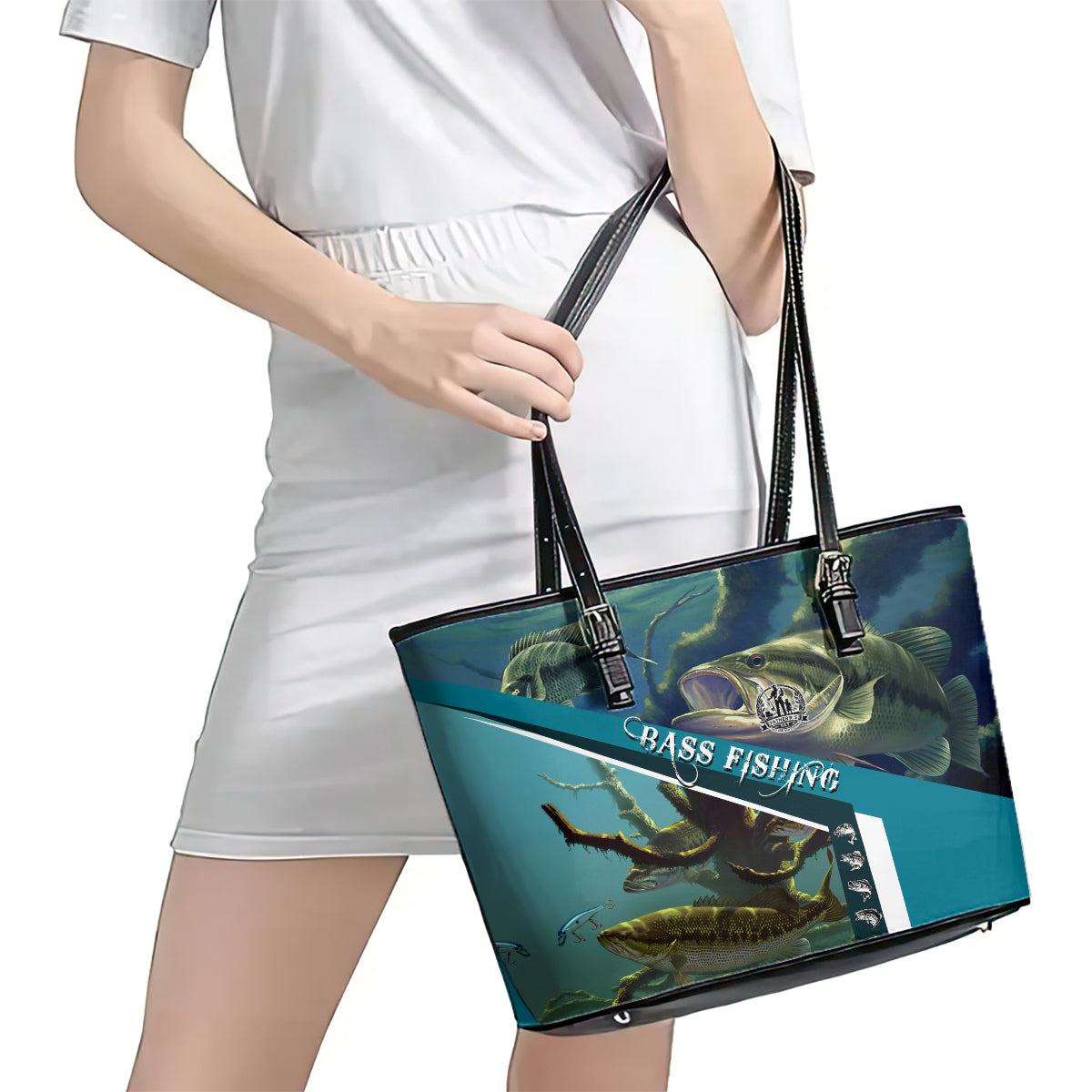 Happy Father's Day Bass Fishing Leather Tote Bag Dad and Son - Wonder Print Shop