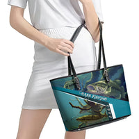 Happy Father's Day Bass Fishing Leather Tote Bag Dad and Son - Wonder Print Shop