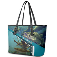Happy Father's Day Bass Fishing Leather Tote Bag Dad and Son - Wonder Print Shop