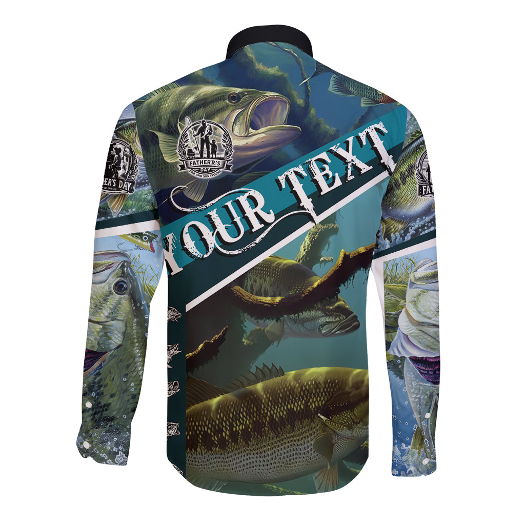 Happy Father's Day Bass Fishing Long Sleeve Button Shirt Dad and Son - Wonder Print Shop