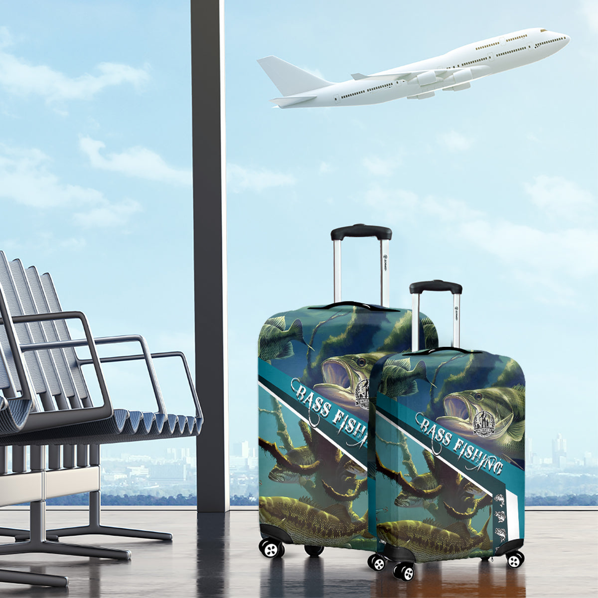 Happy Father's Day Bass Fishing Luggage Cover Dad and Son - Wonder Print Shop