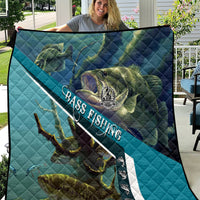 Happy Father's Day Bass Fishing Quilt Dad and Son - Wonder Print Shop