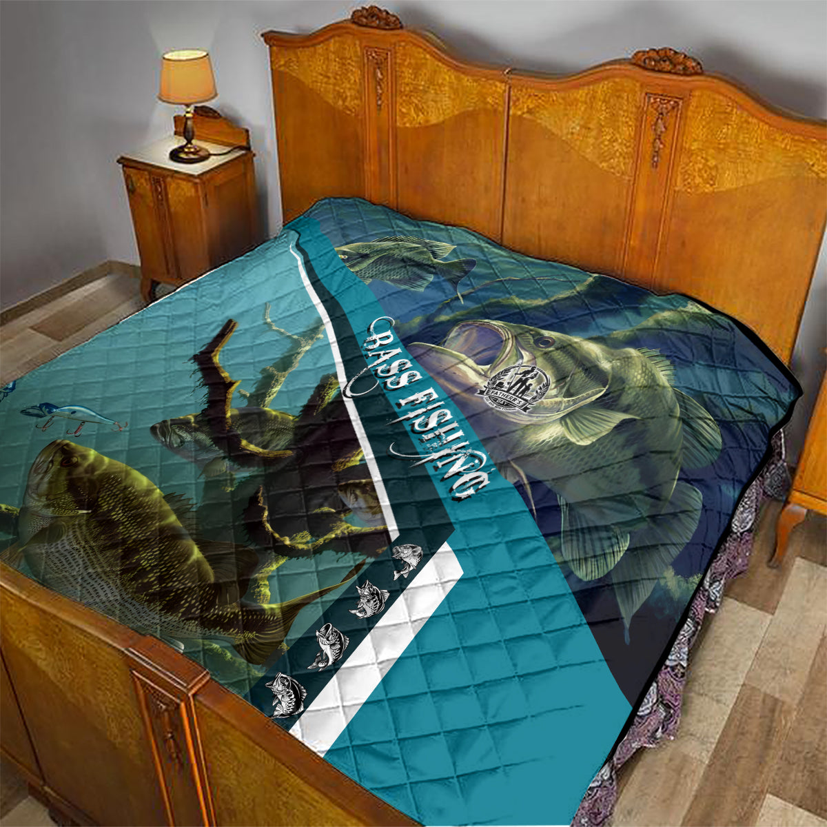 Happy Father's Day Bass Fishing Quilt Dad and Son - Wonder Print Shop