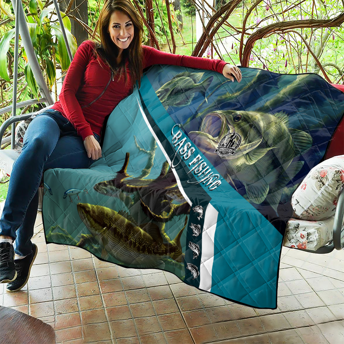 Happy Father's Day Bass Fishing Quilt Dad and Son - Wonder Print Shop