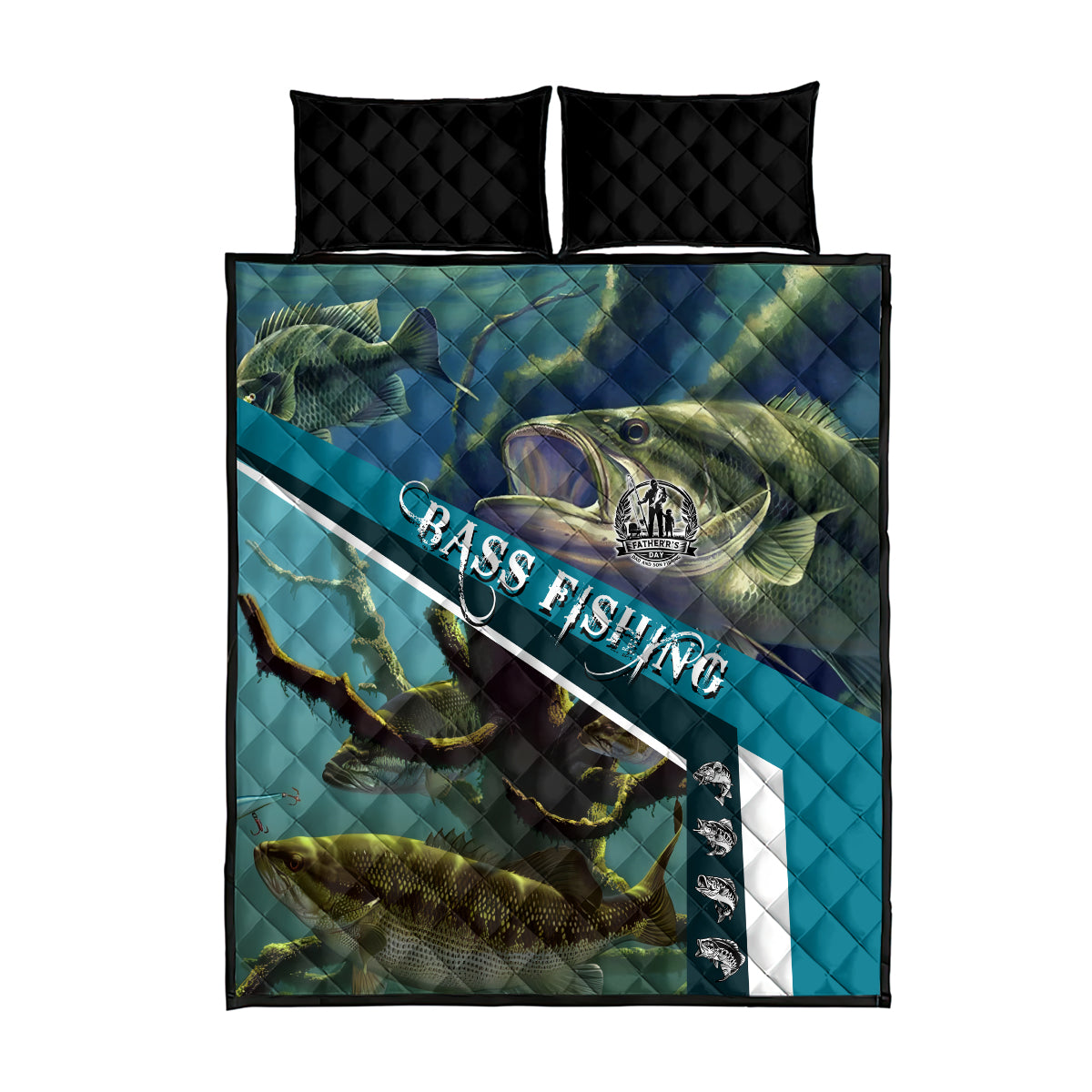 Happy Father's Day Bass Fishing Quilt Bed Set Dad and Son - Wonder Print Shop