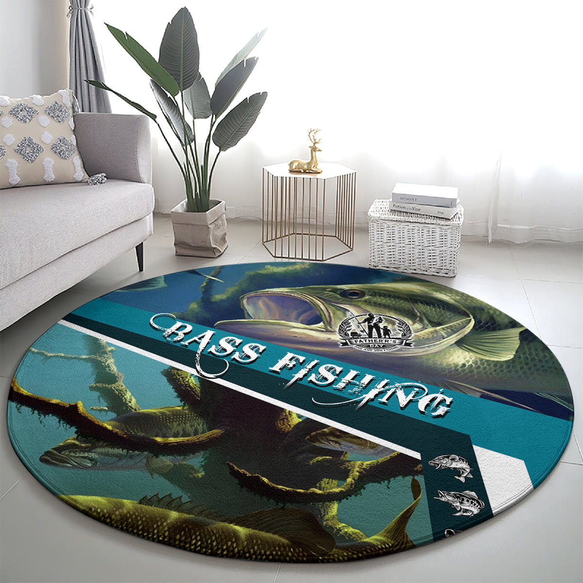 Happy Father's Day Bass Fishing Round Carpet Dad and Son