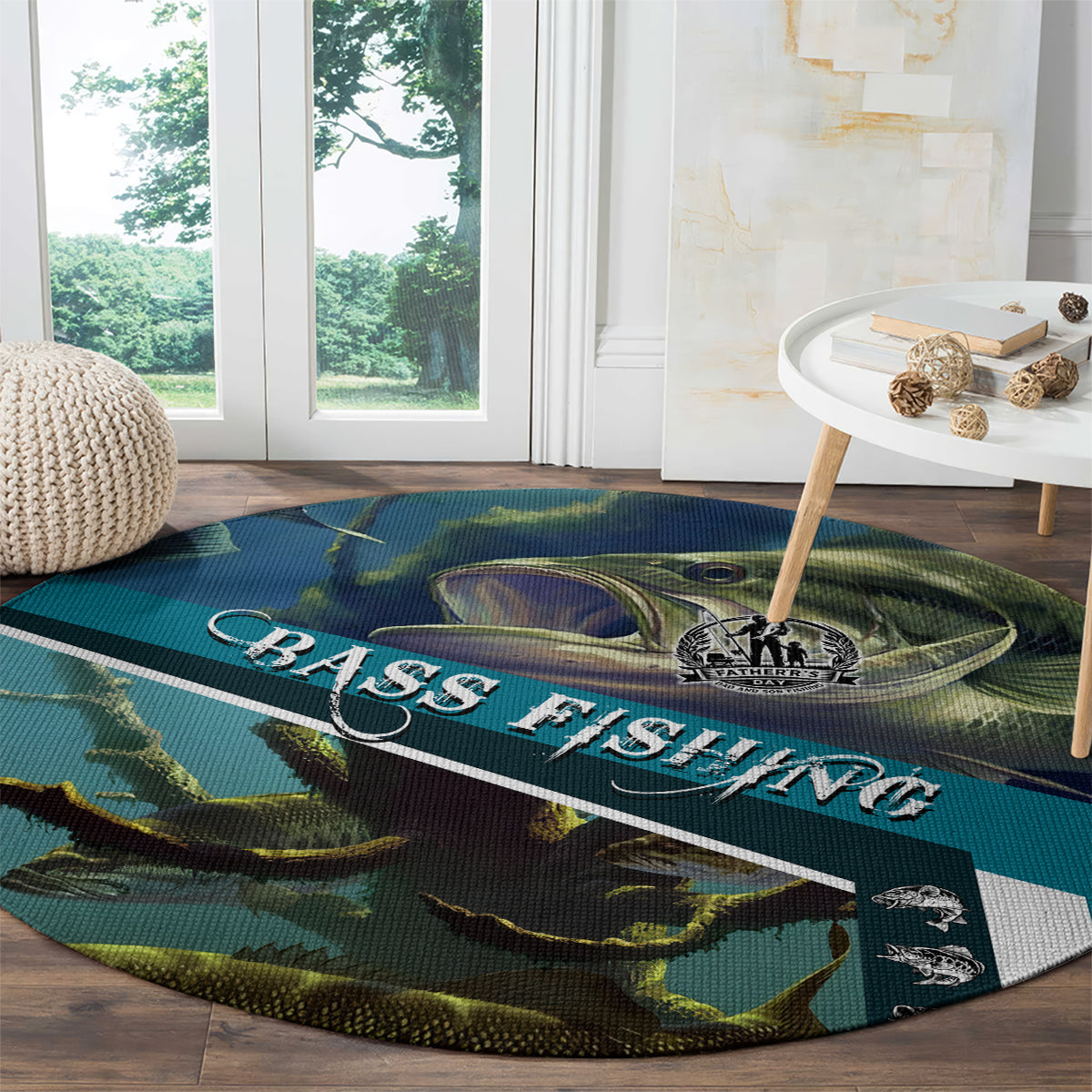 Happy Father's Day Bass Fishing Round Carpet Dad and Son