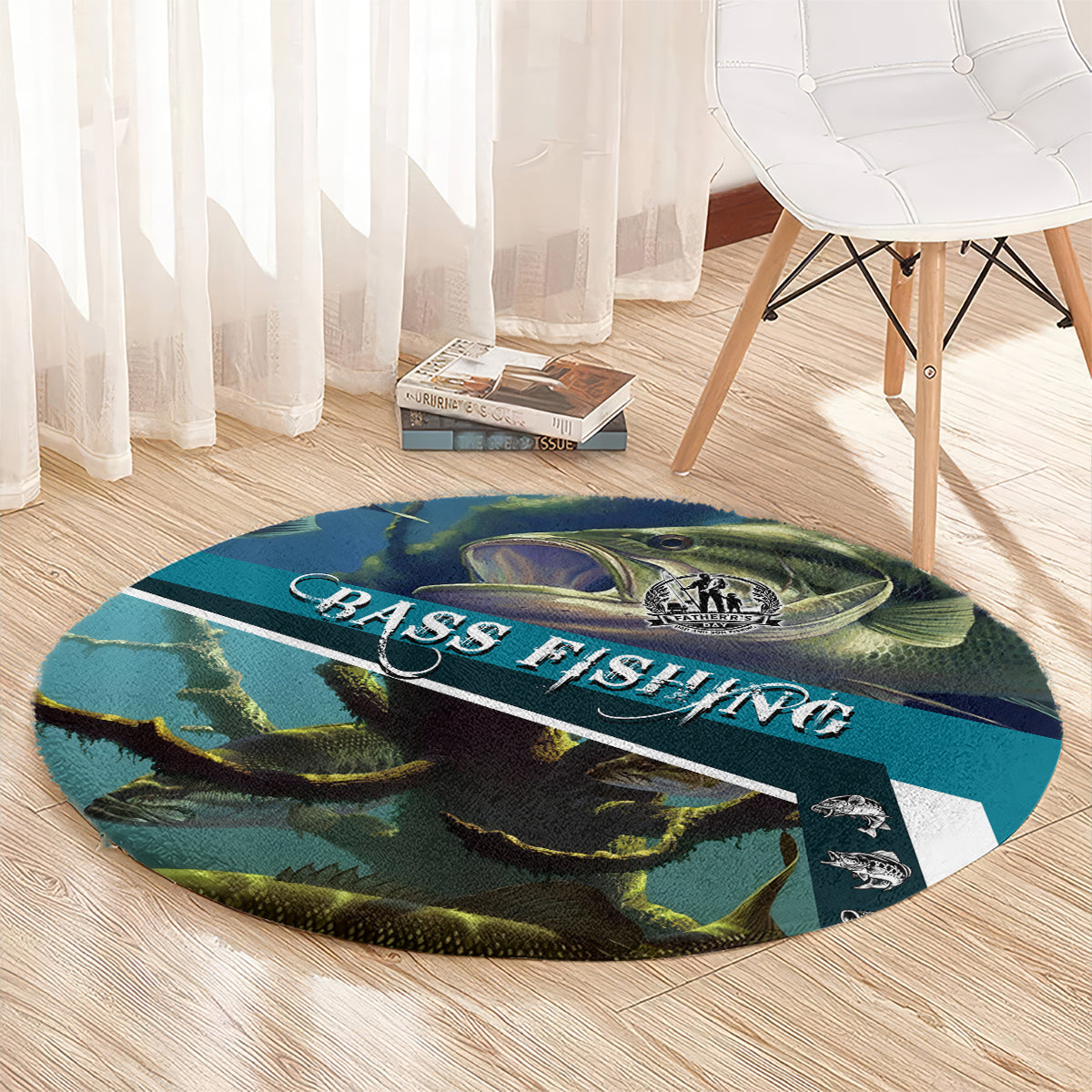 Happy Father's Day Bass Fishing Round Carpet Dad and Son