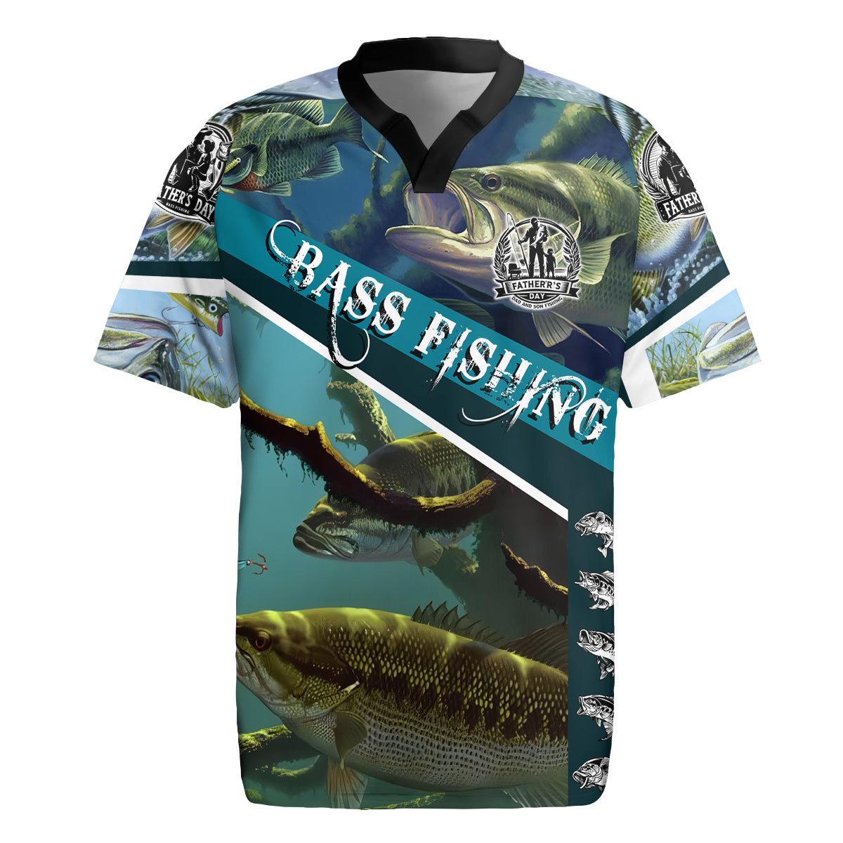 Happy Father's Day Bass Fishing Rugby Jersey Dad and Son - Wonder Print Shop