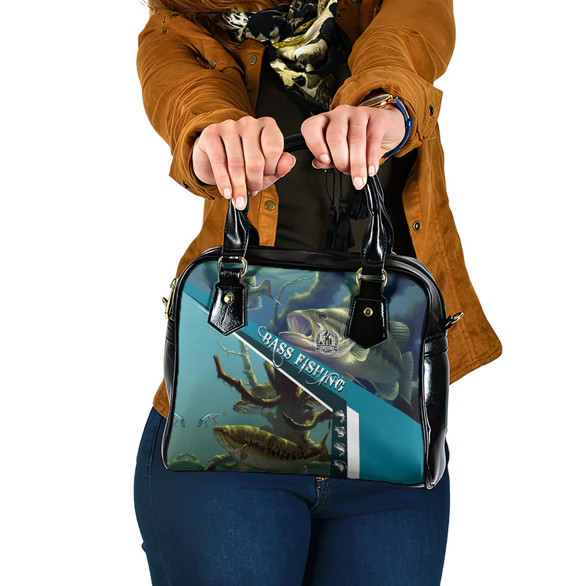 Happy Father's Day Bass Fishing Shoulder Handbag Dad and Son