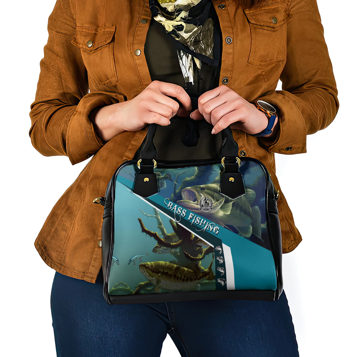 Happy Father's Day Bass Fishing Shoulder Handbag Dad and Son