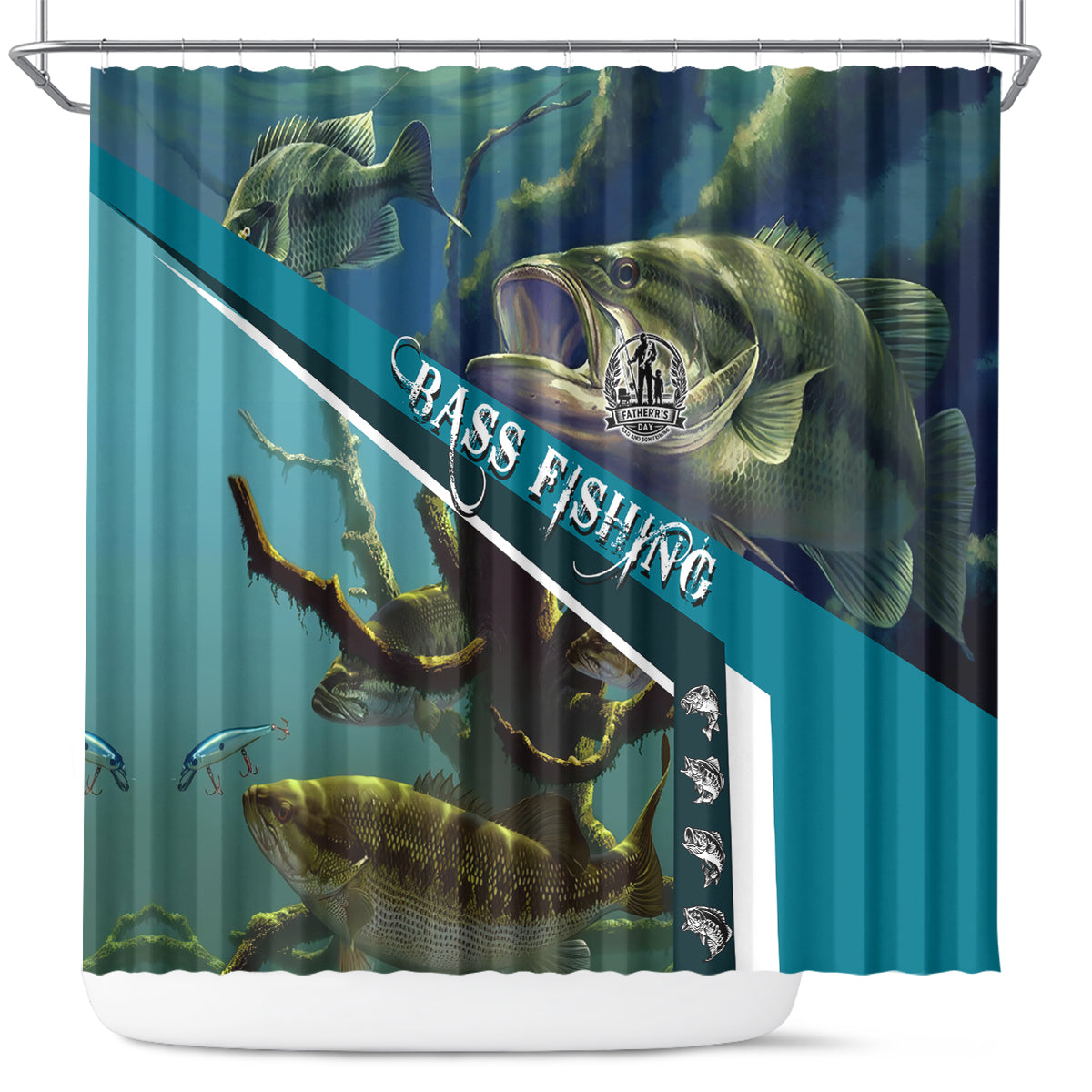 Happy Father's Day Bass Fishing Shower Curtain Dad and Son
