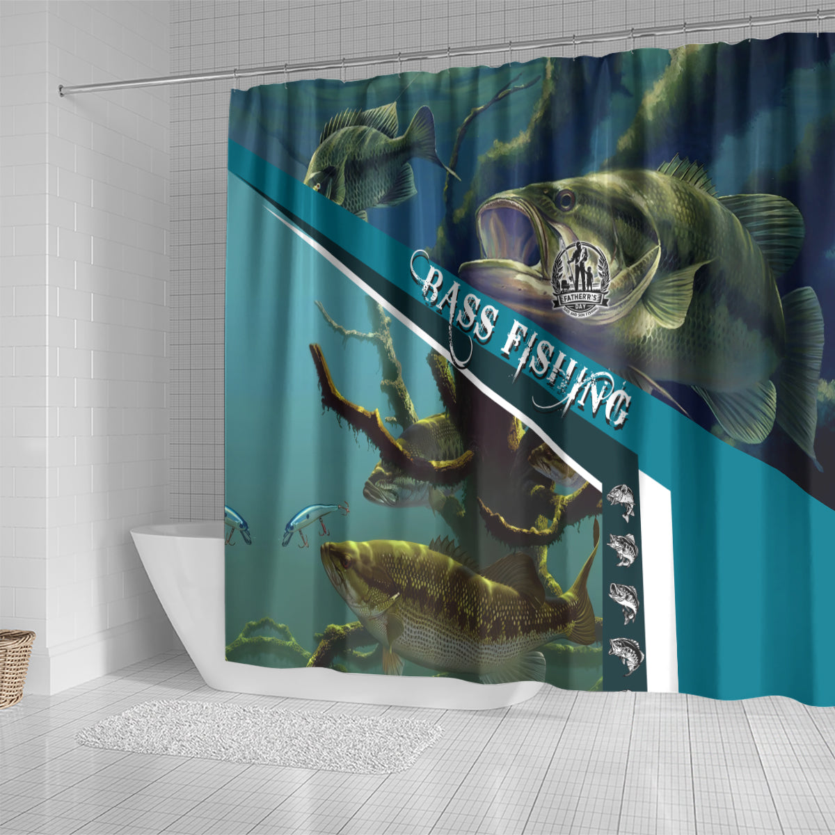 Happy Father's Day Bass Fishing Shower Curtain Dad and Son