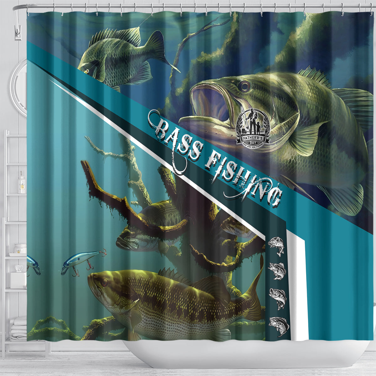 Happy Father's Day Bass Fishing Shower Curtain Dad and Son