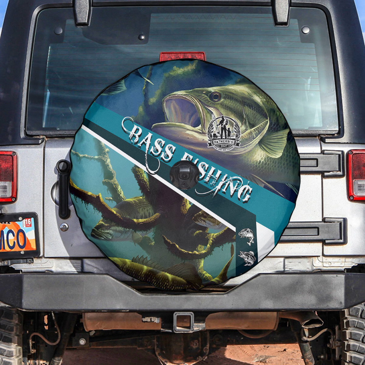 Happy Father's Day Bass Fishing Spare Tire Cover Dad and Son - Wonder Print Shop